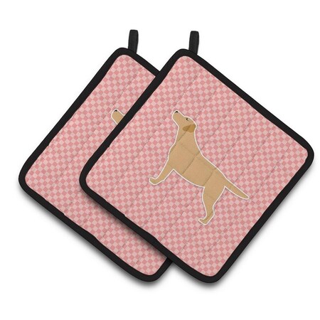 Carolines Treasures Yellow Labrador Retriever Checkerboard Pink Pair of Pot Holders BB3597PTHD